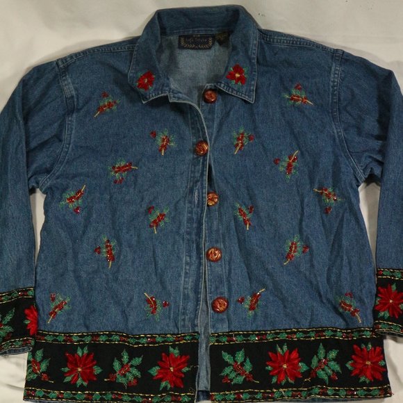 LIFESTYLE Vintage Embroidered Denim Jacket Sz Medium - Picture 2 of 15